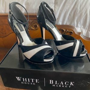 WHBM Tosha style peep toe heels sz 7 black & white